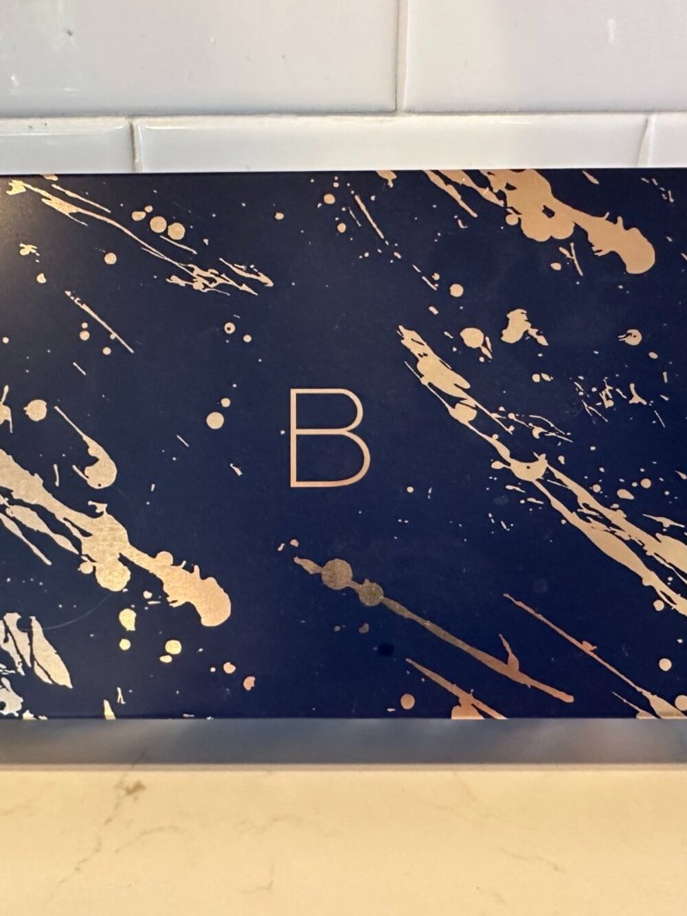 BeautyCounter Blue & Gold Marbled Decorative Tin Box Gift Rare Limited Edition